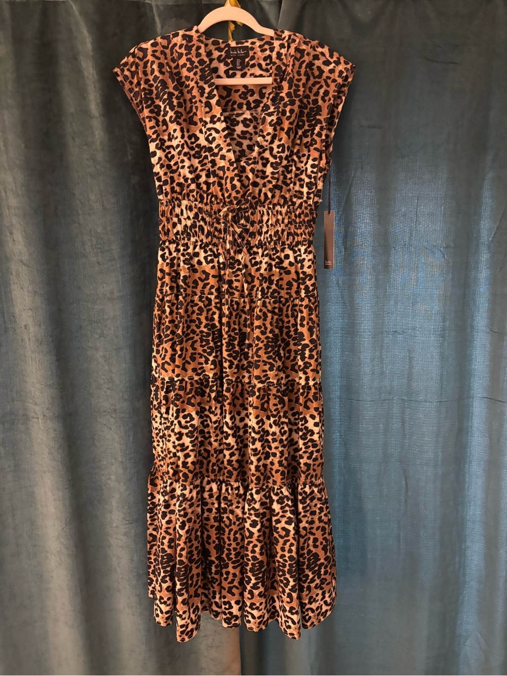 Nicole Miller Leopard Print V-Neck Dress - Tan/Black, Size S, NWT